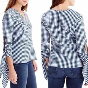 Universal Standard for j Crew gingham‎ navy blouse size small